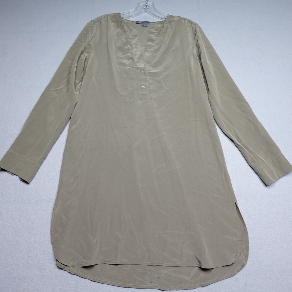 Vince Tunic Top Womens M Beige Henley Long Sleeve Button Lightweight Slit Casual